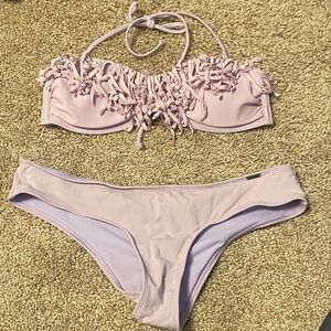 Women's Fringe Bandeau Bikini Set in Light Lavender